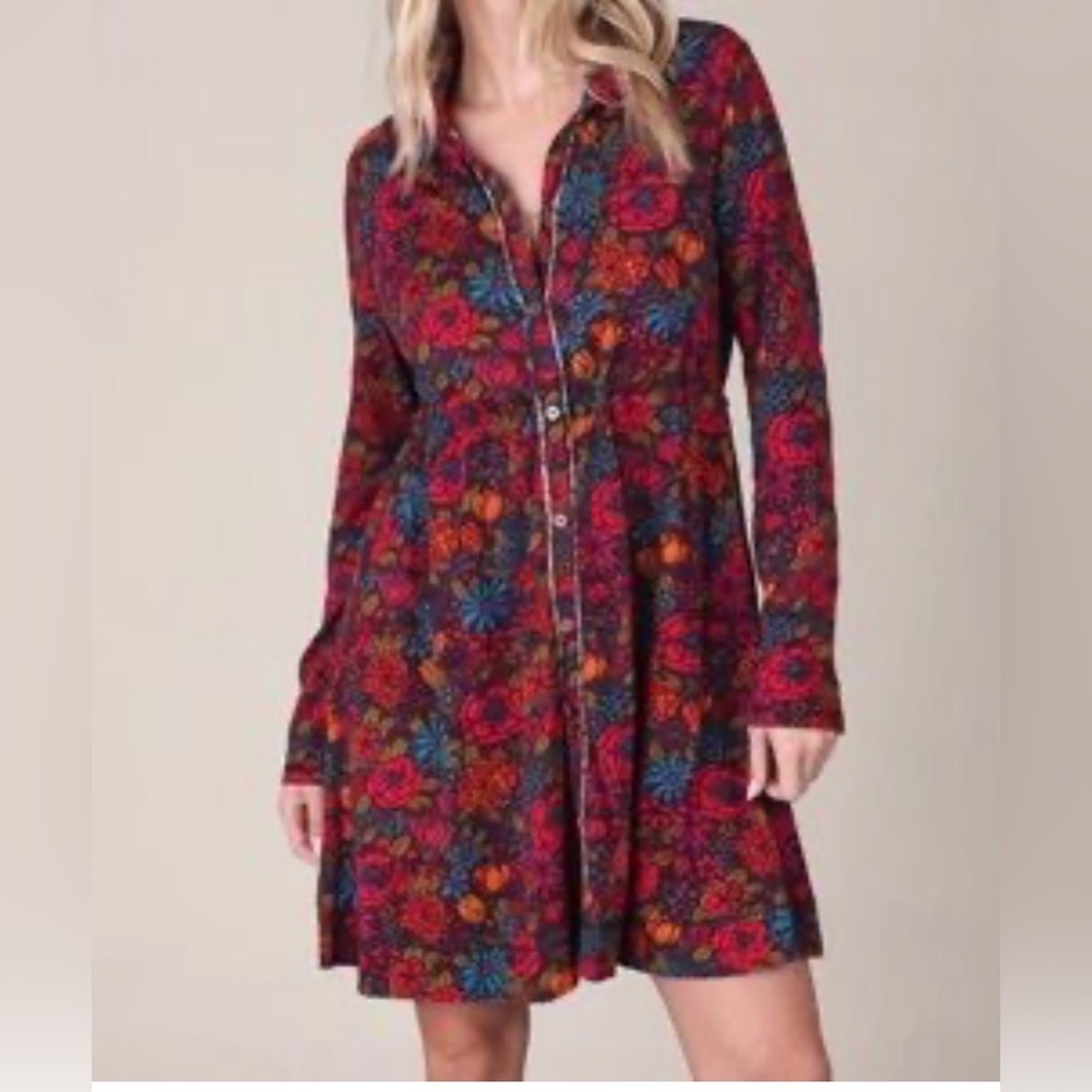Natural Life Women’s Tunic Style Flower Design Button Dress Small Boho - Picture 2 of 4